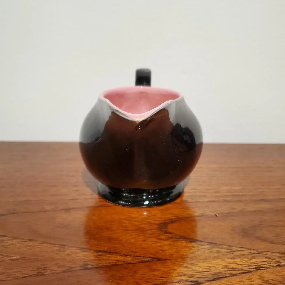 1950s MCCOY Creamer Pink Black Mid Century USA Ceramic‎ Footed Pitcher